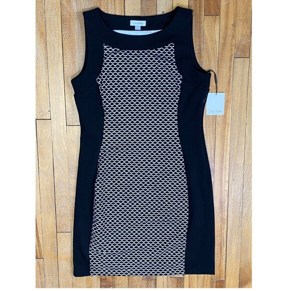NWT CALVIN KLEIN DRESS size 12 SLEEVELESS STRETCH PATTERNED DATE OR WORK - Picture 1 of 4